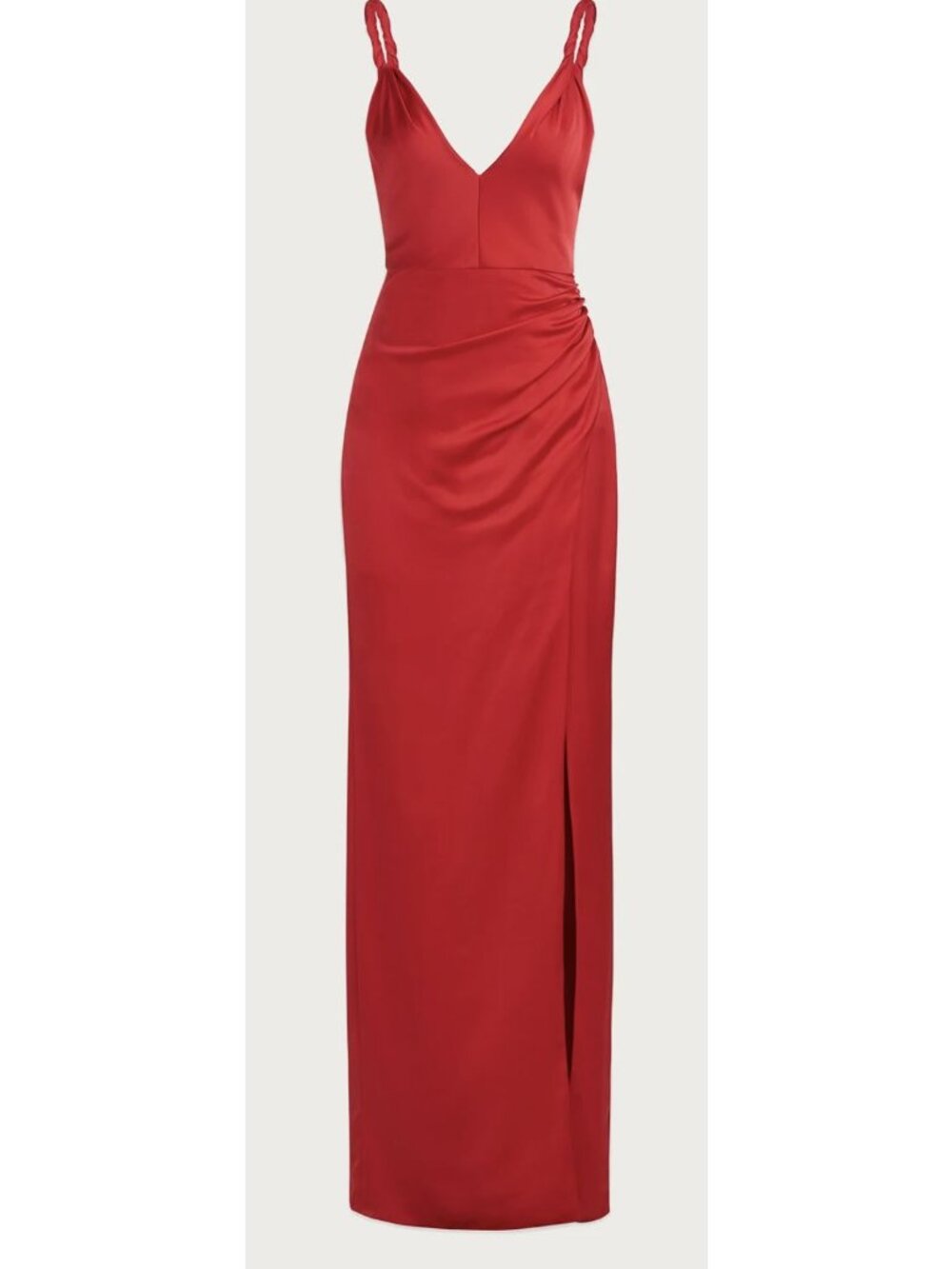 Halston Red Sleeveless Knot-Strap Satin Gown Size 14 New - Picture 5 of 12